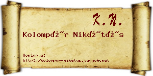 Kolompár Nikétás névjegykártya